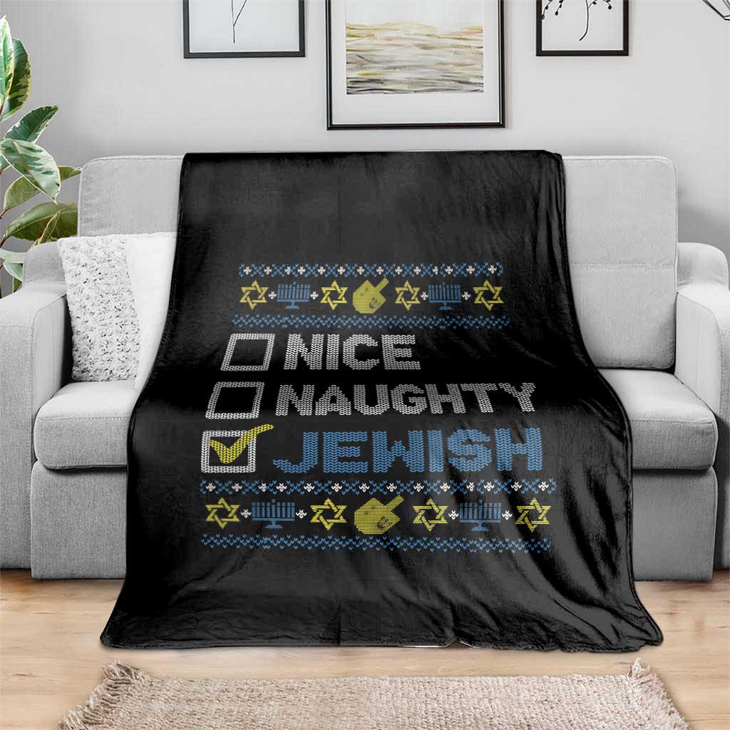 Nice Naughty Jewish Ugly Hanukkah Throw Blanket Chanukah Jew Gift - Wonder Print Shop