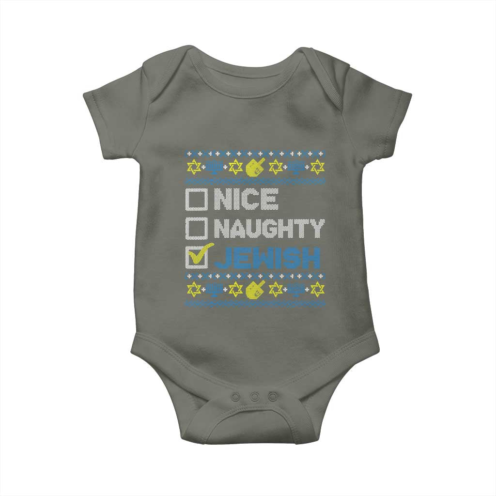 Nice Naughty Jewish Ugly Hanukkah Baby Onesie Chanukah Jew Gift - Wonder Print Shop