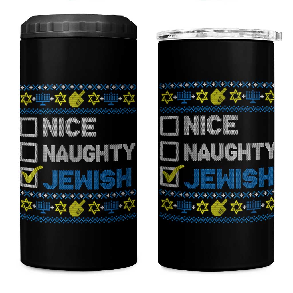 Nice Naughty Jewish Ugly Hanukkah 4 in 1 Can Cooler Tumbler Chanukah Jew Gift - Wonder Print Shop