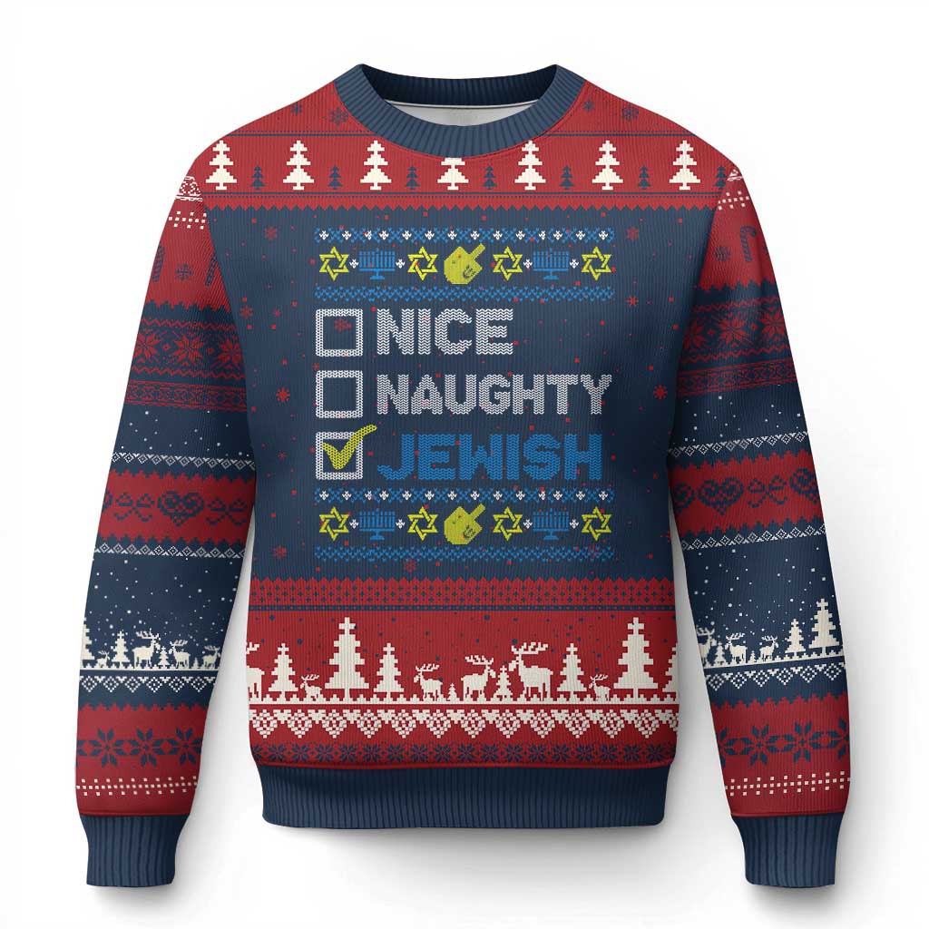 Nice Naughty Jewish Ugly Hanukkah Ugly Christmas Sweater Chanukah Jew Gift - Wonder Print Shop