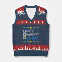Nice Naughty Jewish Ugly Hanukkah V-Neck Knit Sweater Vest Chanukah Jew Gift - Wonder Print Shop