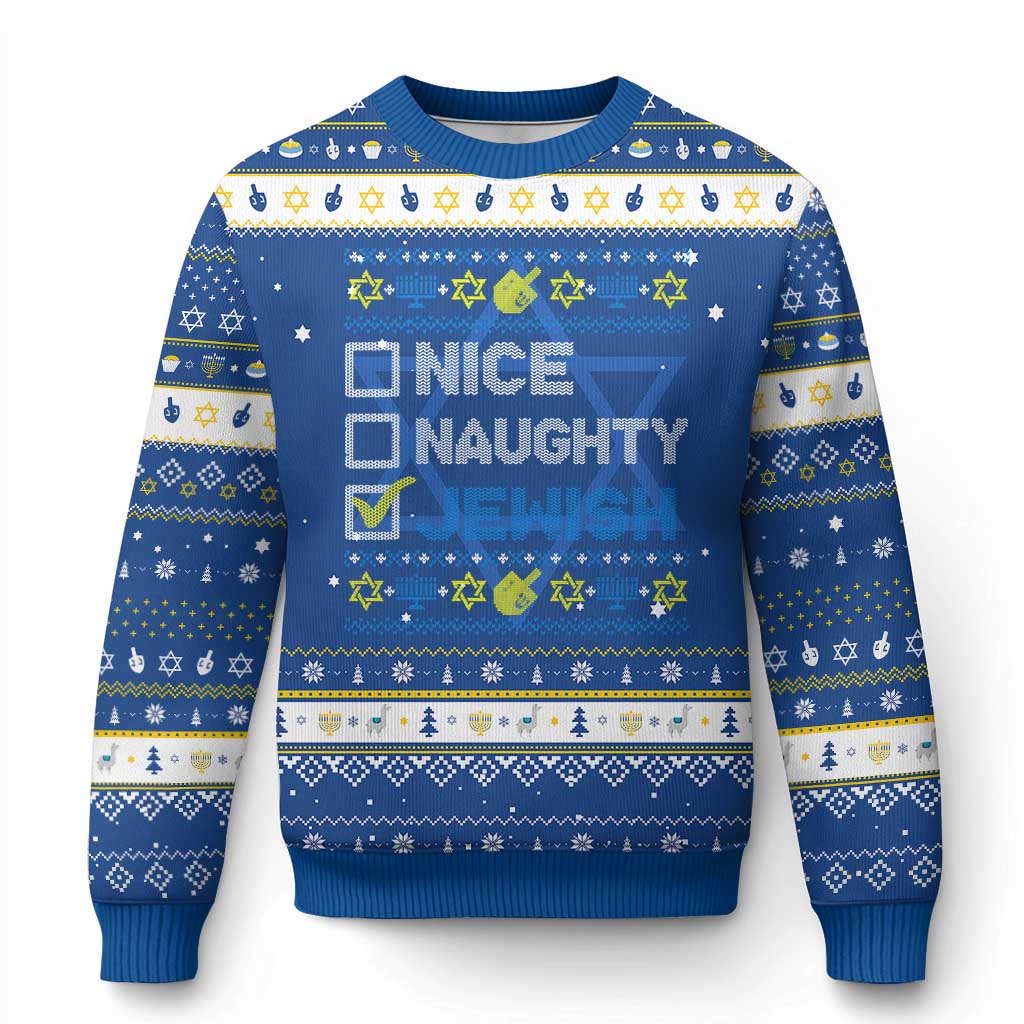 Nice Naughty Jewish Ugly Hanukkah Hanukkah Ugly Sweater Chanukah Jew Gift - Wonder Print Shop