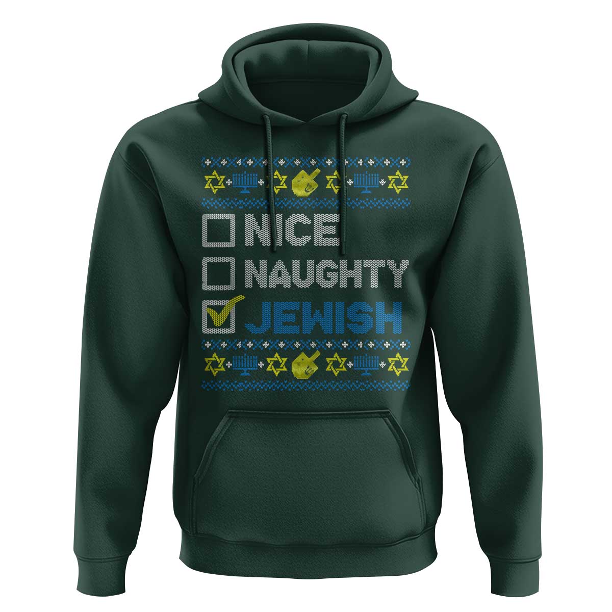 Nice Naughty Jewish Ugly Hanukkah Hoodie Chanukah Jew Gift - Wonder Print Shop