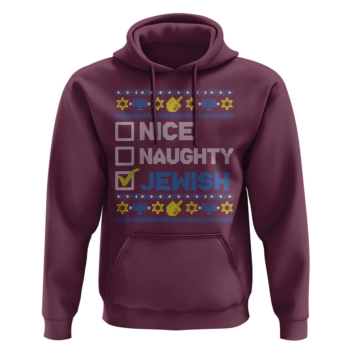 Nice Naughty Jewish Ugly Hanukkah Hoodie Chanukah Jew Gift - Wonder Print Shop