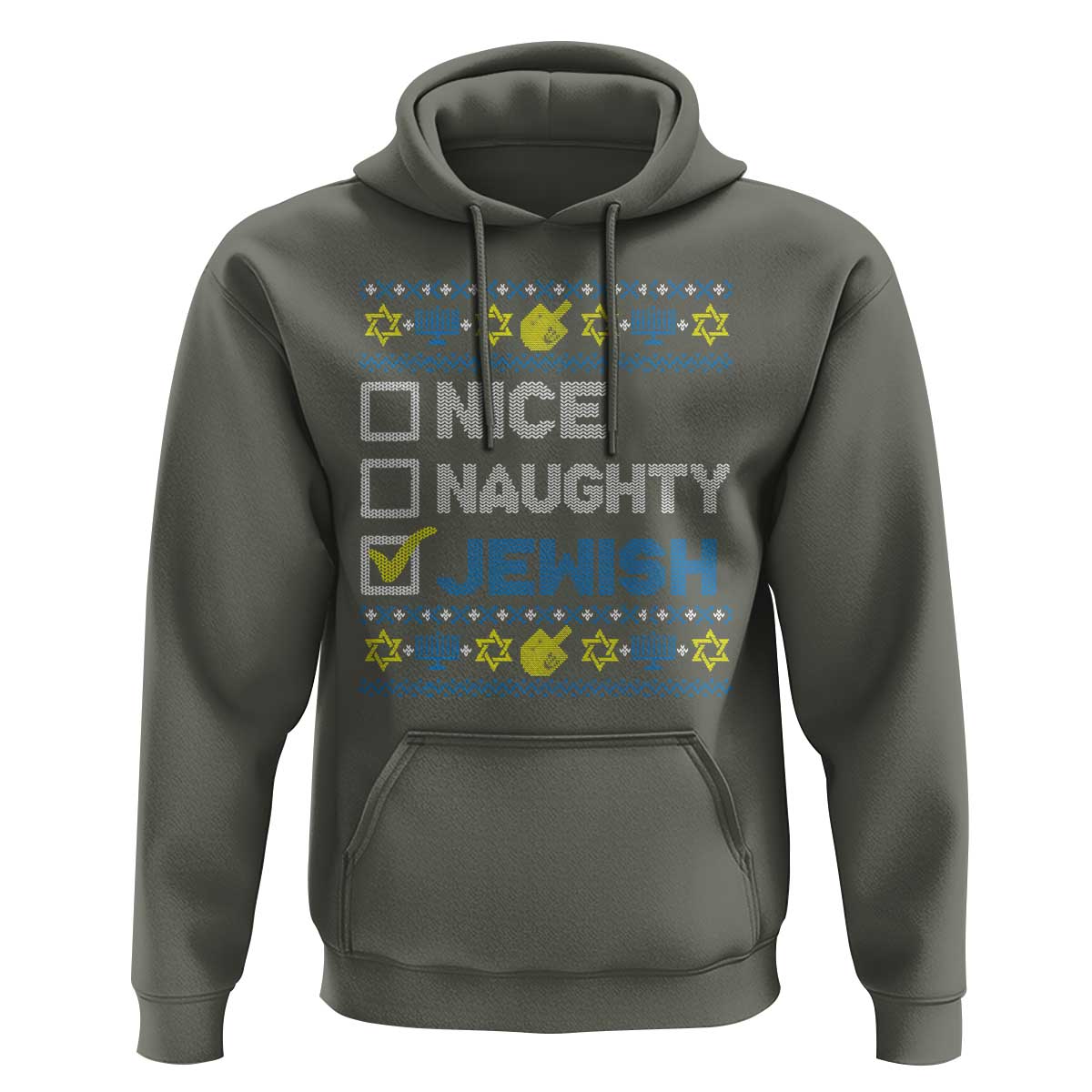 Nice Naughty Jewish Ugly Hanukkah Hoodie Chanukah Jew Gift - Wonder Print Shop