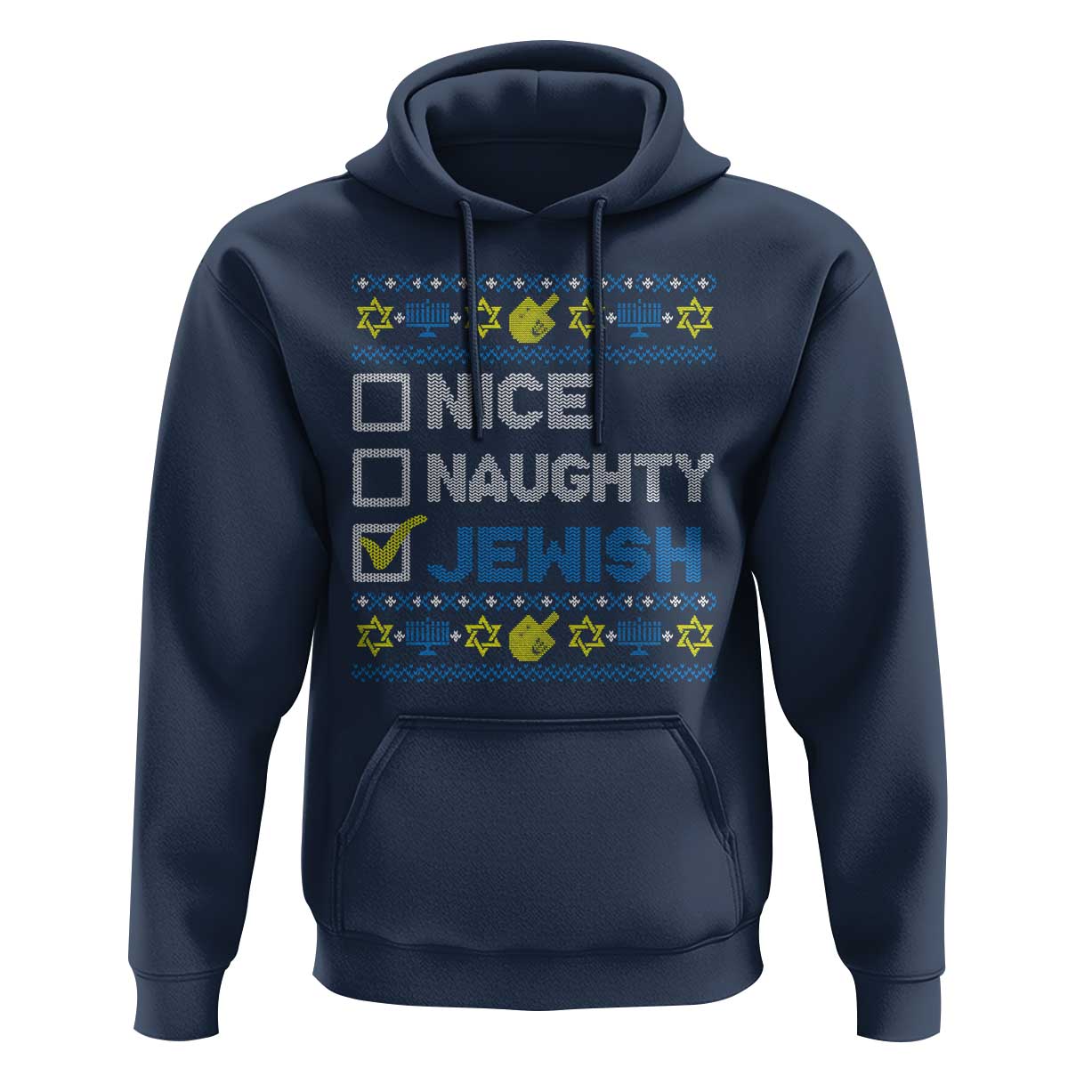Nice Naughty Jewish Ugly Hanukkah Hoodie Chanukah Jew Gift - Wonder Print Shop