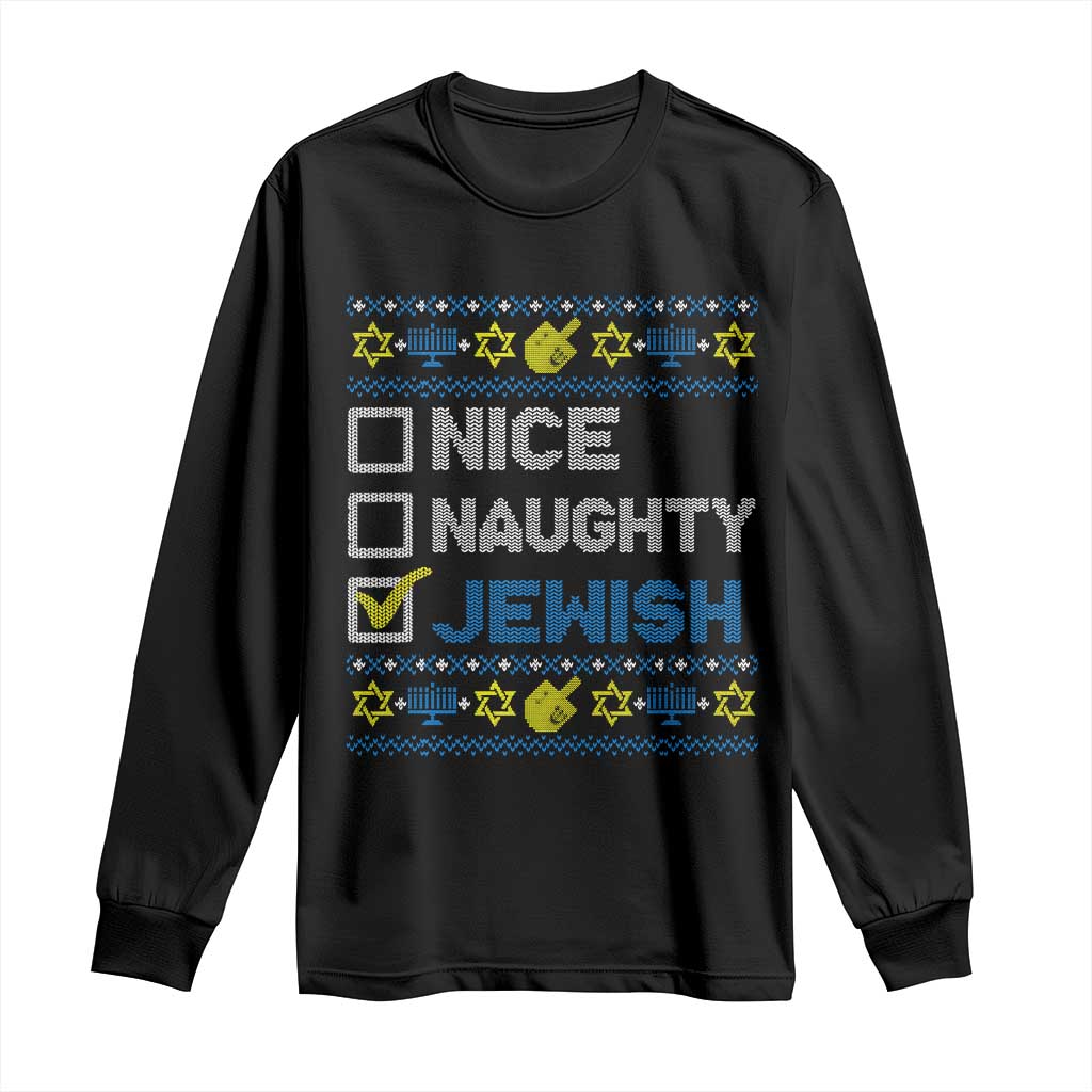 Nice Naughty Jewish Ugly Hanukkah Long Sleeve Shirt Chanukah Jew Gift - Wonder Print Shop