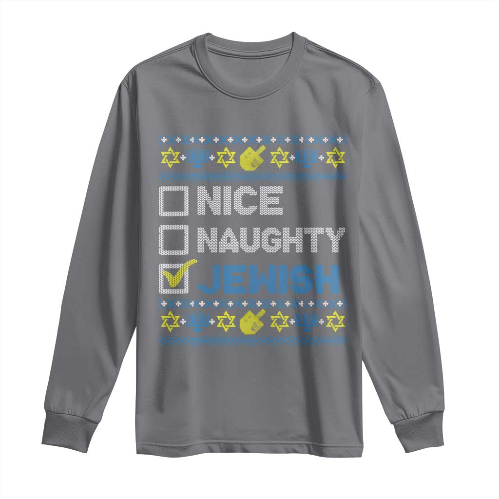 Nice Naughty Jewish Ugly Hanukkah Long Sleeve Shirt Chanukah Jew Gift - Wonder Print Shop