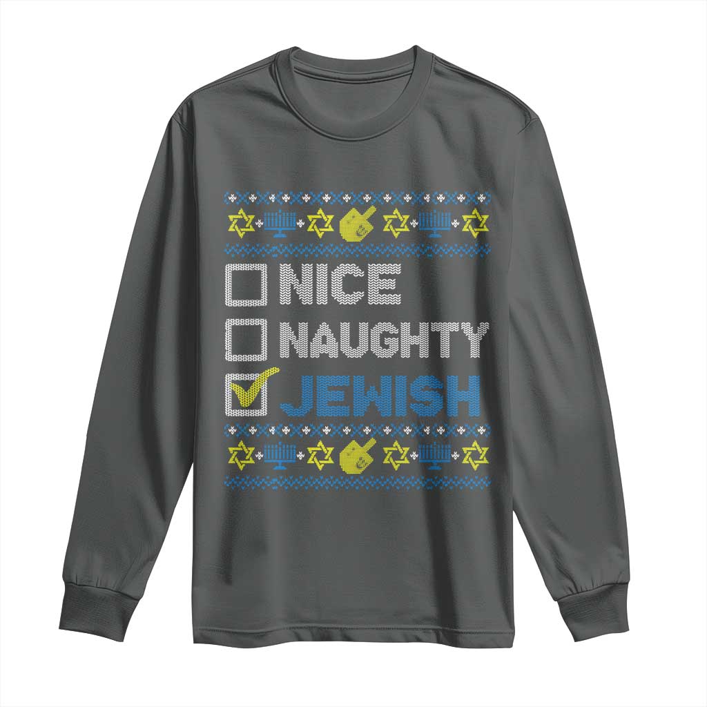 Nice Naughty Jewish Ugly Hanukkah Long Sleeve Shirt Chanukah Jew Gift - Wonder Print Shop