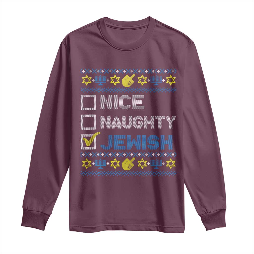 Nice Naughty Jewish Ugly Hanukkah Long Sleeve Shirt Chanukah Jew Gift - Wonder Print Shop