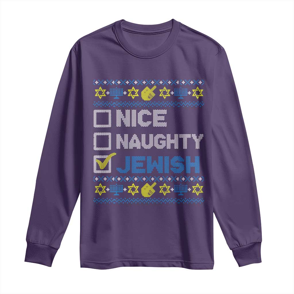 Nice Naughty Jewish Ugly Hanukkah Long Sleeve Shirt Chanukah Jew Gift - Wonder Print Shop