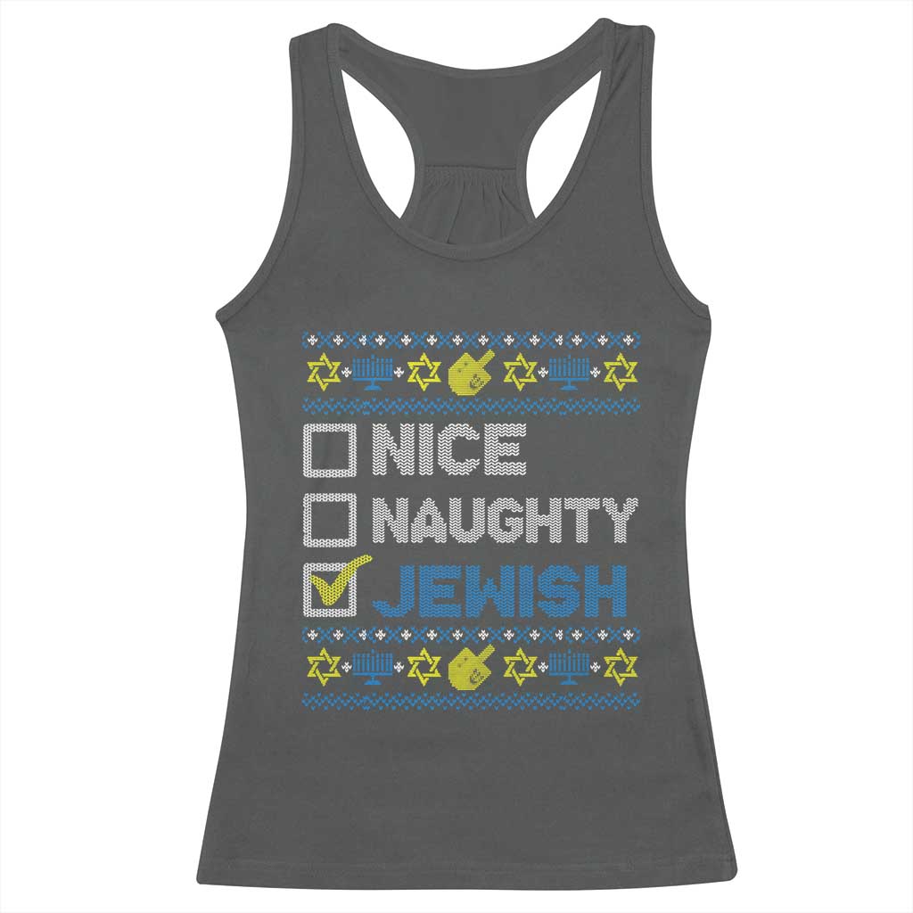 Nice Naughty Jewish Ugly Hanukkah Racerback Tank Top Chanukah Jew Gift - Wonder Print Shop