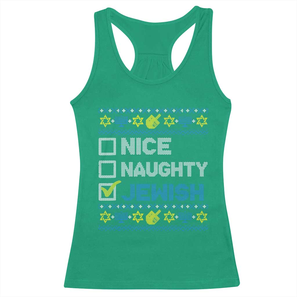 Nice Naughty Jewish Ugly Hanukkah Racerback Tank Top Chanukah Jew Gift - Wonder Print Shop