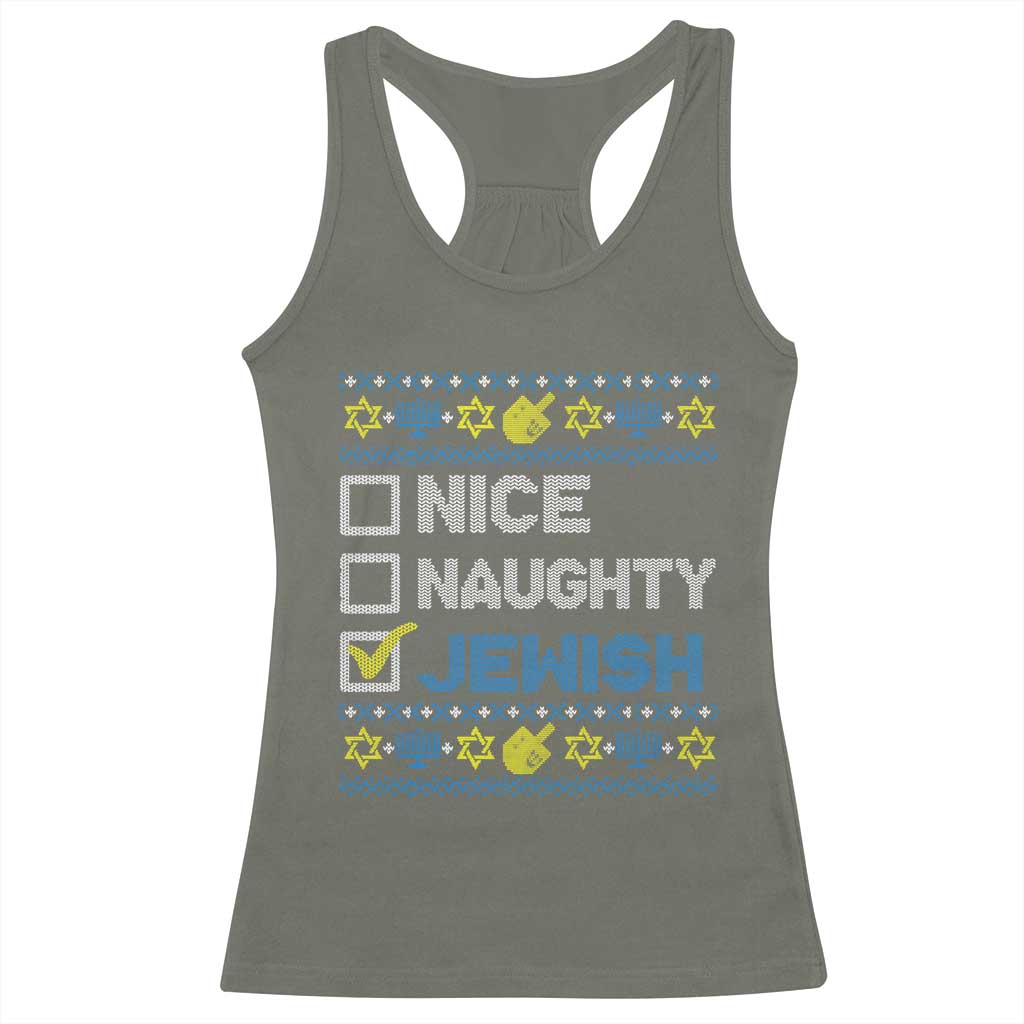 Nice Naughty Jewish Ugly Hanukkah Racerback Tank Top Chanukah Jew Gift - Wonder Print Shop
