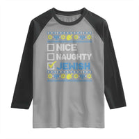 Nice Naughty Jewish Ugly Hanukkah Raglan Shirt Chanukah Jew Gift - Wonder Print Shop