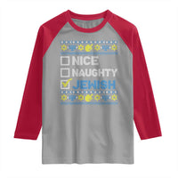 Nice Naughty Jewish Ugly Hanukkah Raglan Shirt Chanukah Jew Gift - Wonder Print Shop