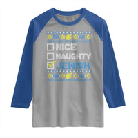 Nice Naughty Jewish Ugly Hanukkah Raglan Shirt Chanukah Jew Gift - Wonder Print Shop