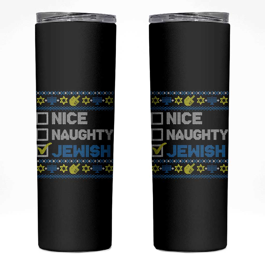 Nice Naughty Jewish Ugly Hanukkah Skinny Tumbler Chanukah Jew Gift - Wonder Print Shop