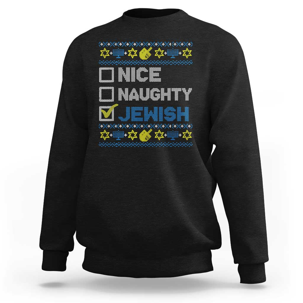 Nice Naughty Jewish Ugly Hanukkah Sweatshirt Chanukah Jew Gift - Wonder Print Shop