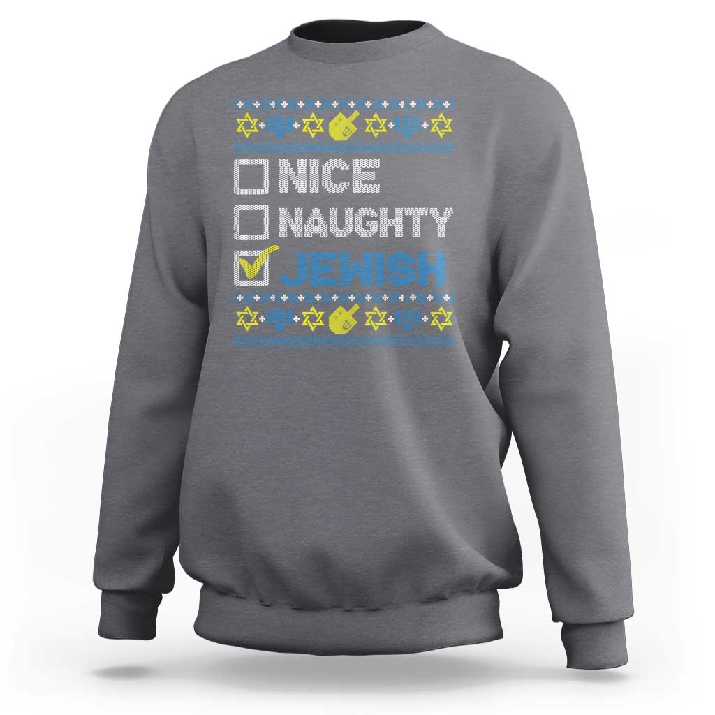 Nice Naughty Jewish Ugly Hanukkah Sweatshirt Chanukah Jew Gift - Wonder Print Shop