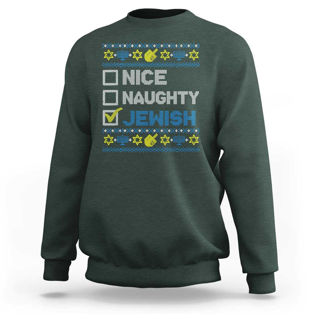 Nice Naughty Jewish Ugly Hanukkah Sweatshirt Chanukah Jew Gift - Wonder Print Shop