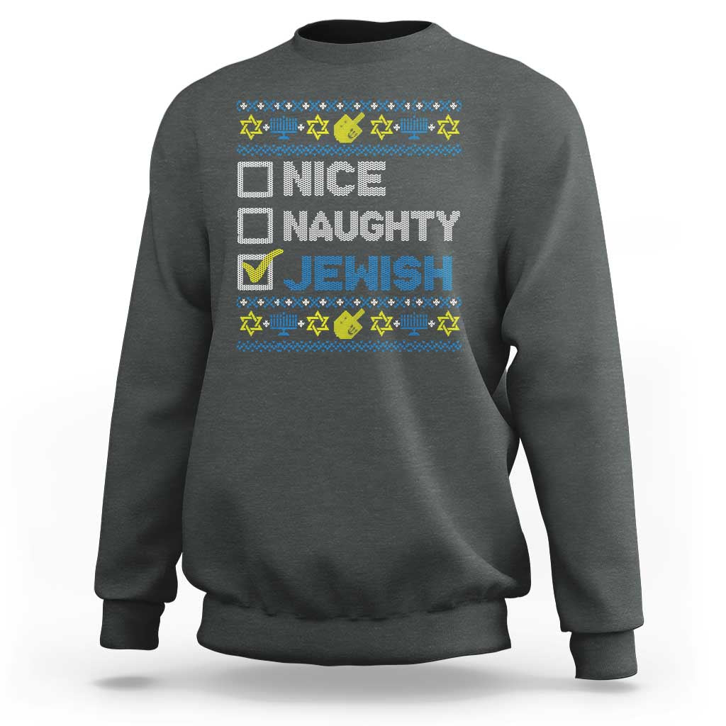 Nice Naughty Jewish Ugly Hanukkah Sweatshirt Chanukah Jew Gift - Wonder Print Shop
