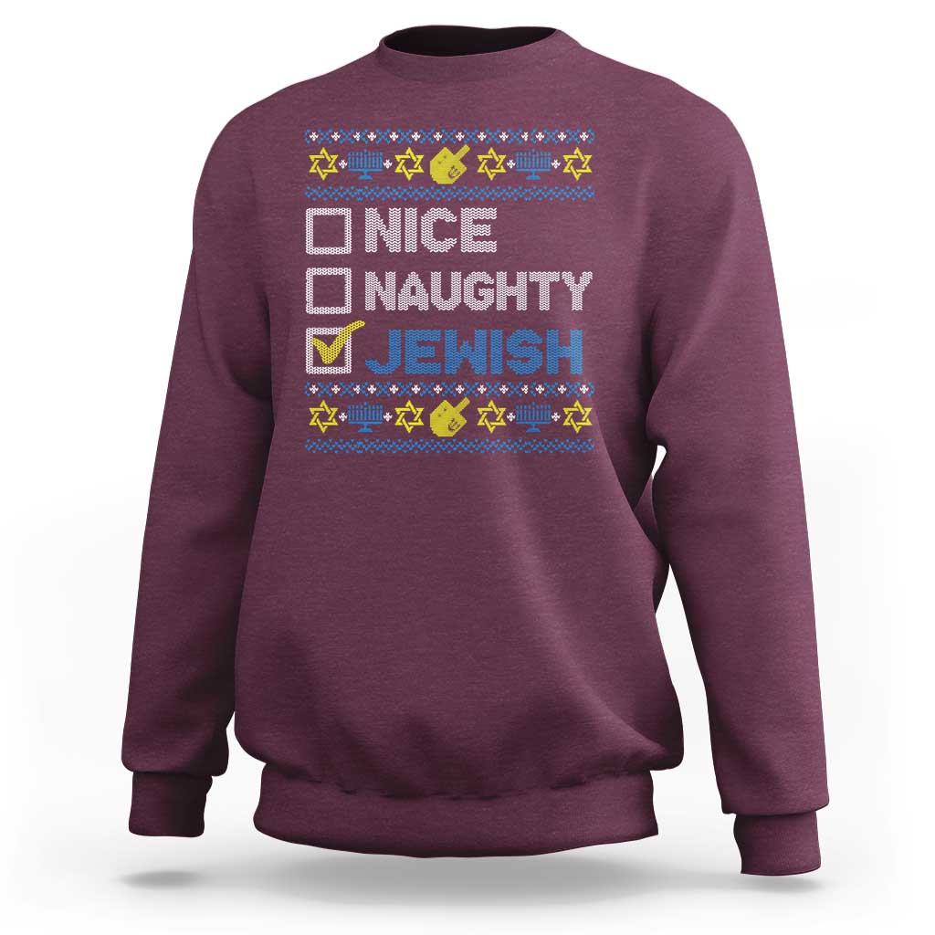 Nice Naughty Jewish Ugly Hanukkah Sweatshirt Chanukah Jew Gift - Wonder Print Shop