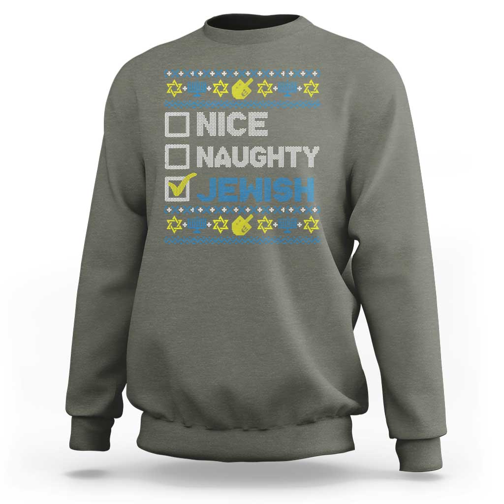 Nice Naughty Jewish Ugly Hanukkah Sweatshirt Chanukah Jew Gift - Wonder Print Shop