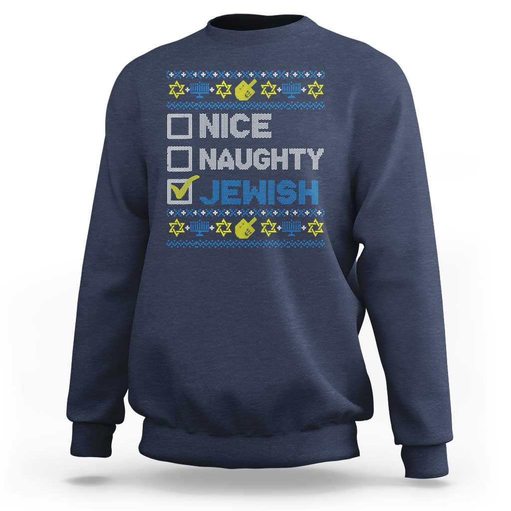Nice Naughty Jewish Ugly Hanukkah Sweatshirt Chanukah Jew Gift - Wonder Print Shop