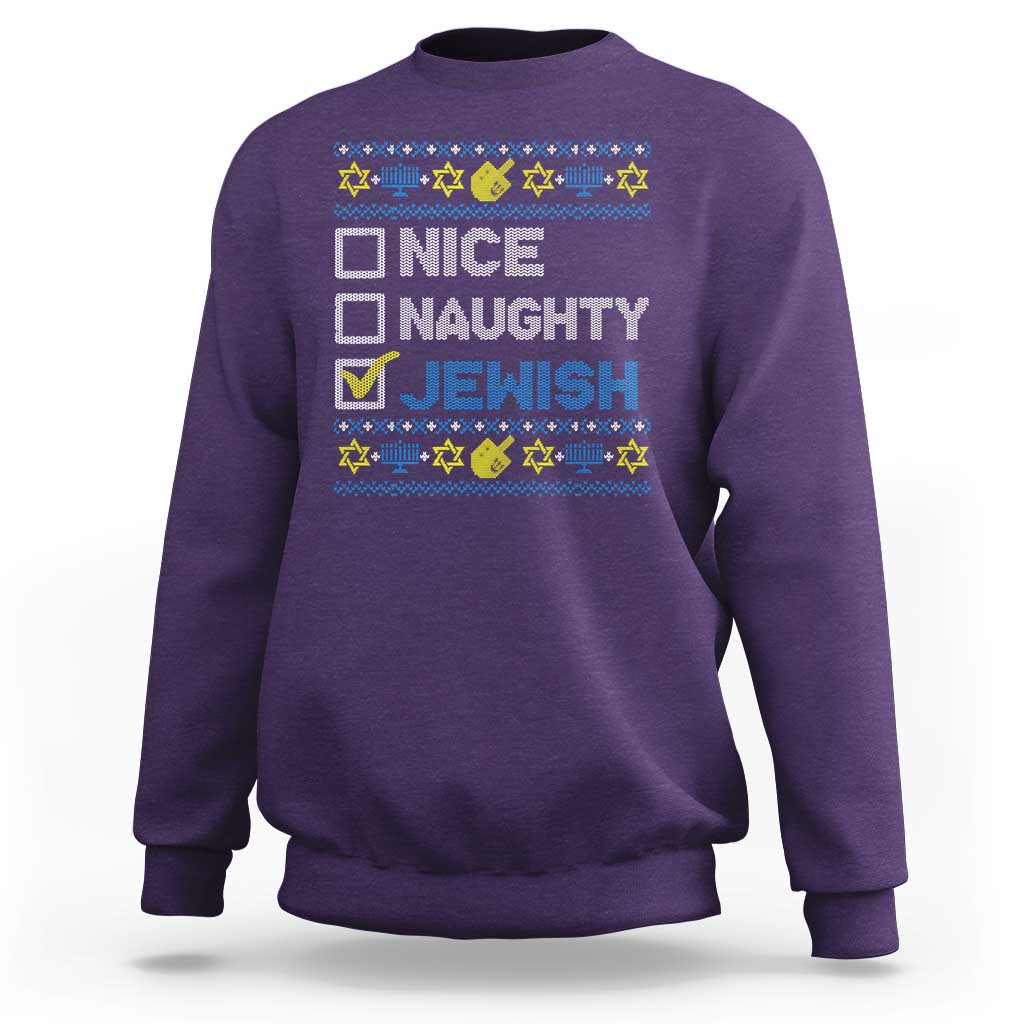 Nice Naughty Jewish Ugly Hanukkah Sweatshirt Chanukah Jew Gift - Wonder Print Shop