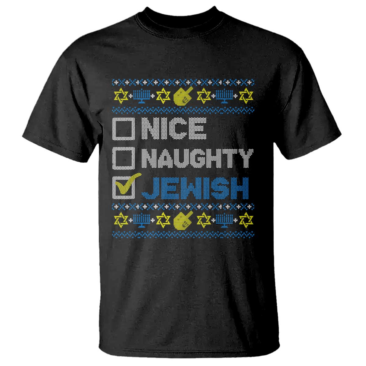 Nice Naughty Jewish Ugly Hanukkah T Shirt Chanukah Jew Gift - Wonder Print Shop