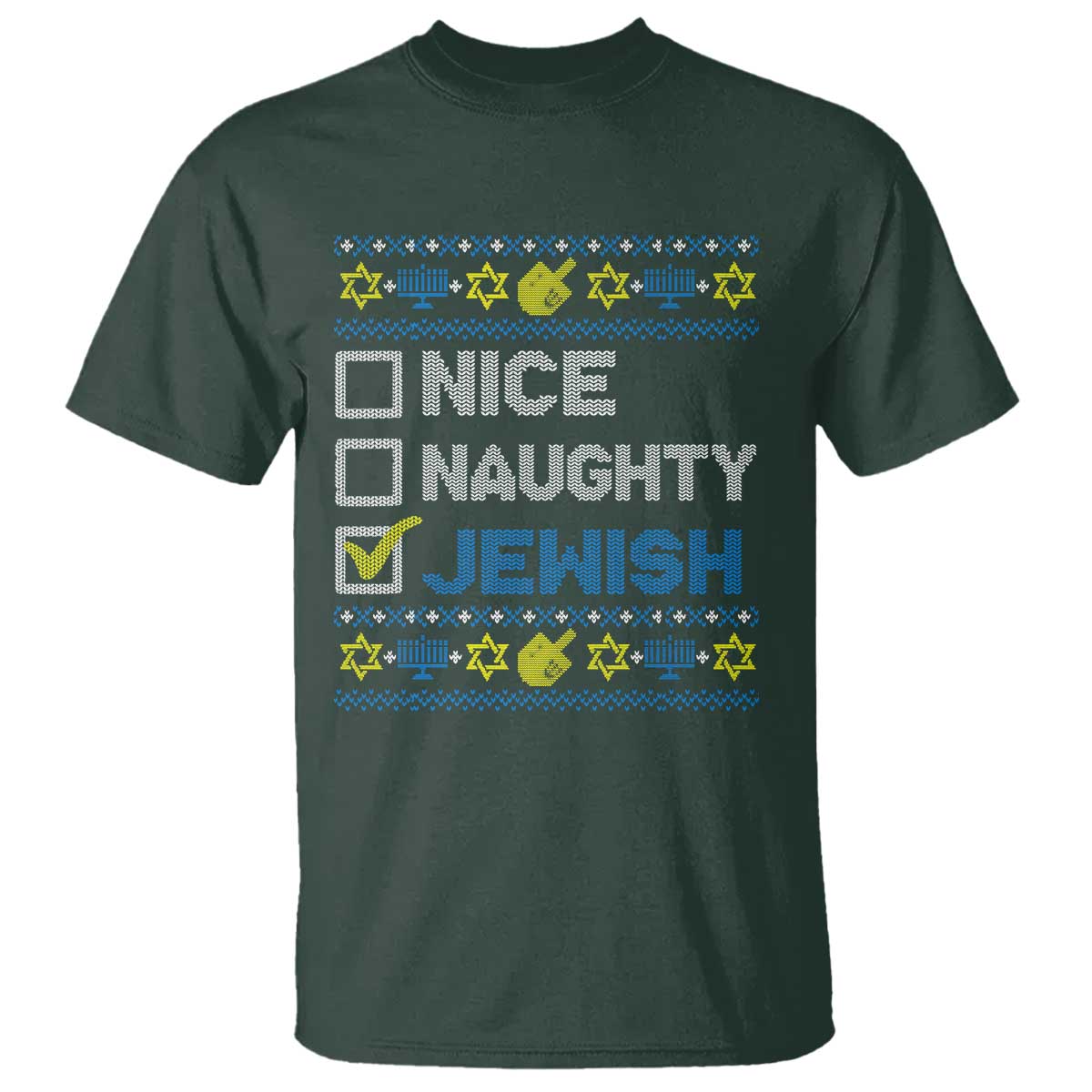 Nice Naughty Jewish Ugly Hanukkah T Shirt Chanukah Jew Gift - Wonder Print Shop