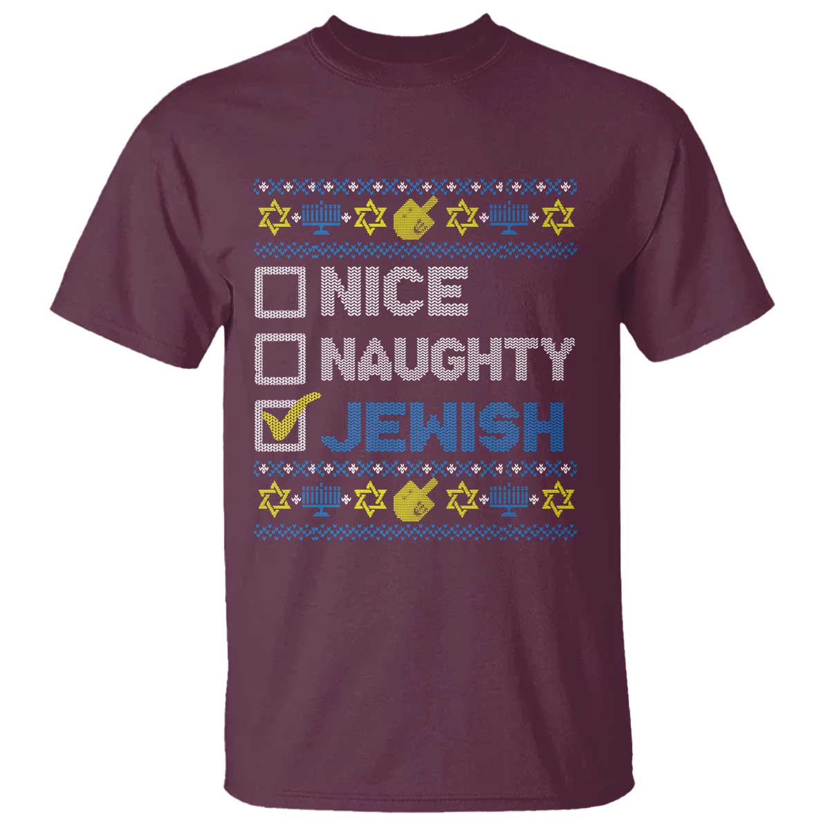 Nice Naughty Jewish Ugly Hanukkah T Shirt Chanukah Jew Gift - Wonder Print Shop