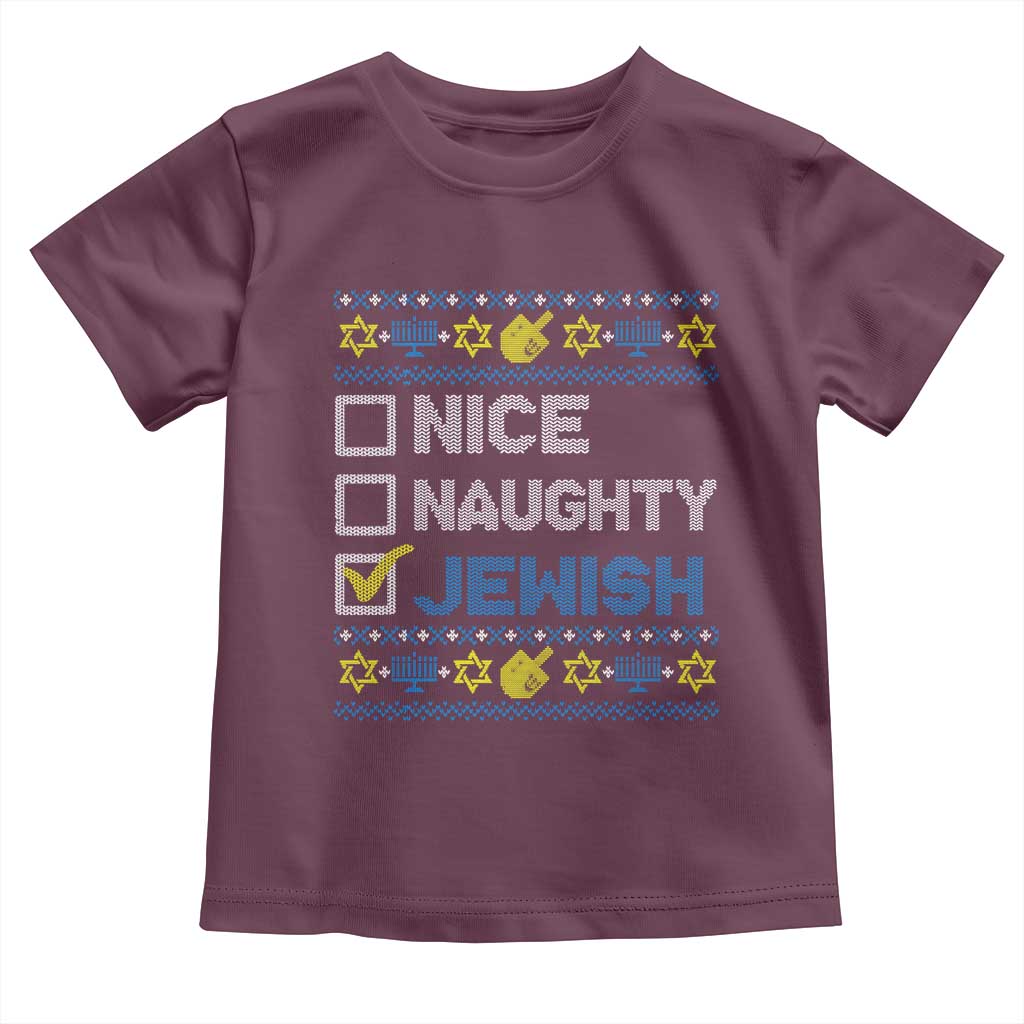 Nice Naughty Jewish Ugly Hanukkah Toddler T Shirt Chanukah Jew Gift - Wonder Print Shop