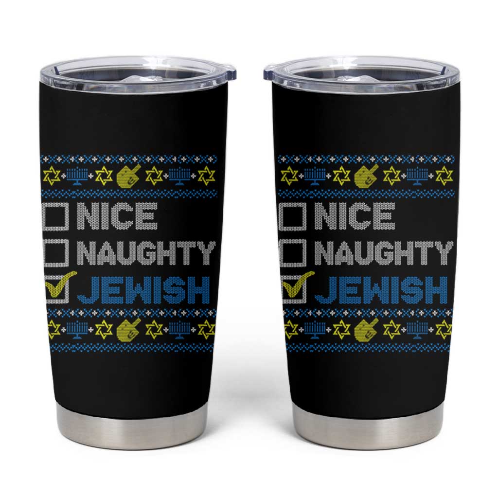 Nice Naughty Jewish Ugly Hanukkah Tumbler Cup Chanukah Jew Gift - Wonder Print Shop