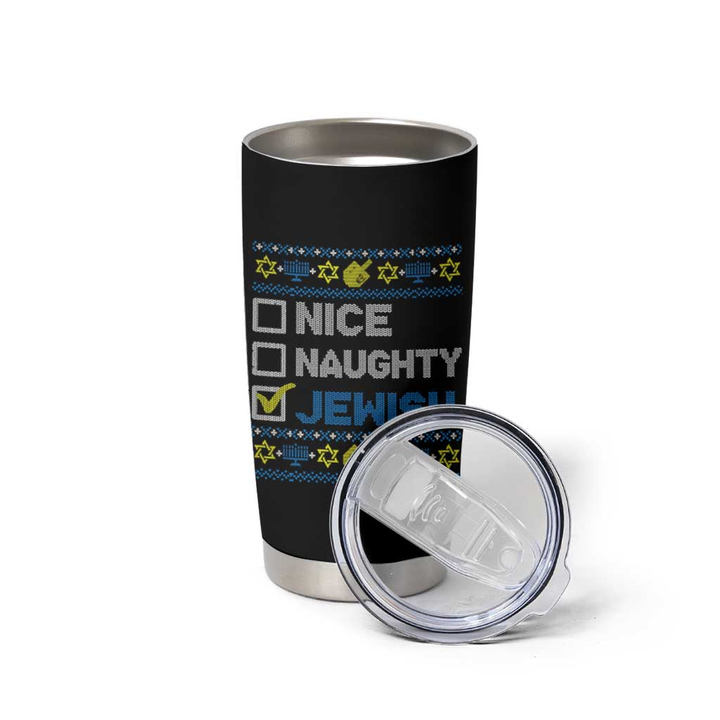 Nice Naughty Jewish Ugly Hanukkah Tumbler Cup Chanukah Jew Gift - Wonder Print Shop
