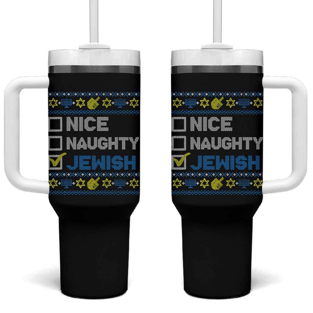 Nice Naughty Jewish Ugly Hanukkah Tumbler With Handle Chanukah Jew Gift - Wonder Print Shop