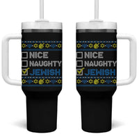 Nice Naughty Jewish Ugly Hanukkah Tumbler With Handle Chanukah Jew Gift - Wonder Print Shop