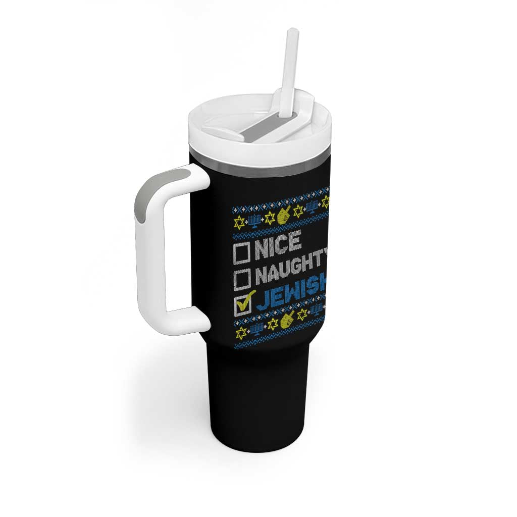 Nice Naughty Jewish Ugly Hanukkah Tumbler With Handle Chanukah Jew Gift - Wonder Print Shop