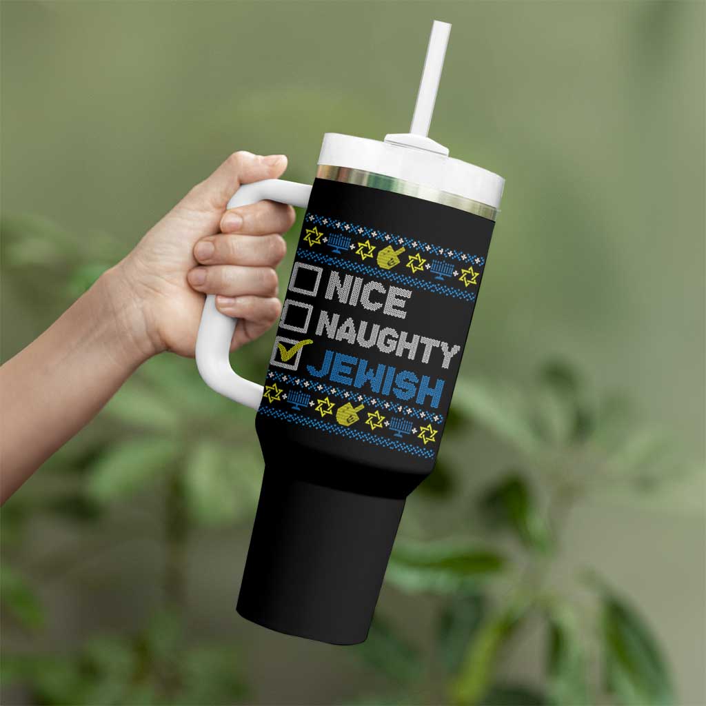 Nice Naughty Jewish Ugly Hanukkah Tumbler With Handle Chanukah Jew Gift - Wonder Print Shop