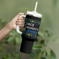 Nice Naughty Jewish Ugly Hanukkah Tumbler With Handle Chanukah Jew Gift - Wonder Print Shop