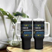 Nice Naughty Jewish Ugly Hanukkah Tumbler With Handle Chanukah Jew Gift - Wonder Print Shop