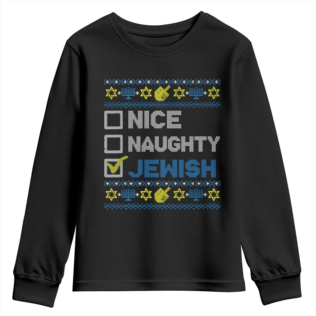 Nice Naughty Jewish Ugly Hanukkah Youth Sweatshirt Chanukah Jew Gift - Wonder Print Shop