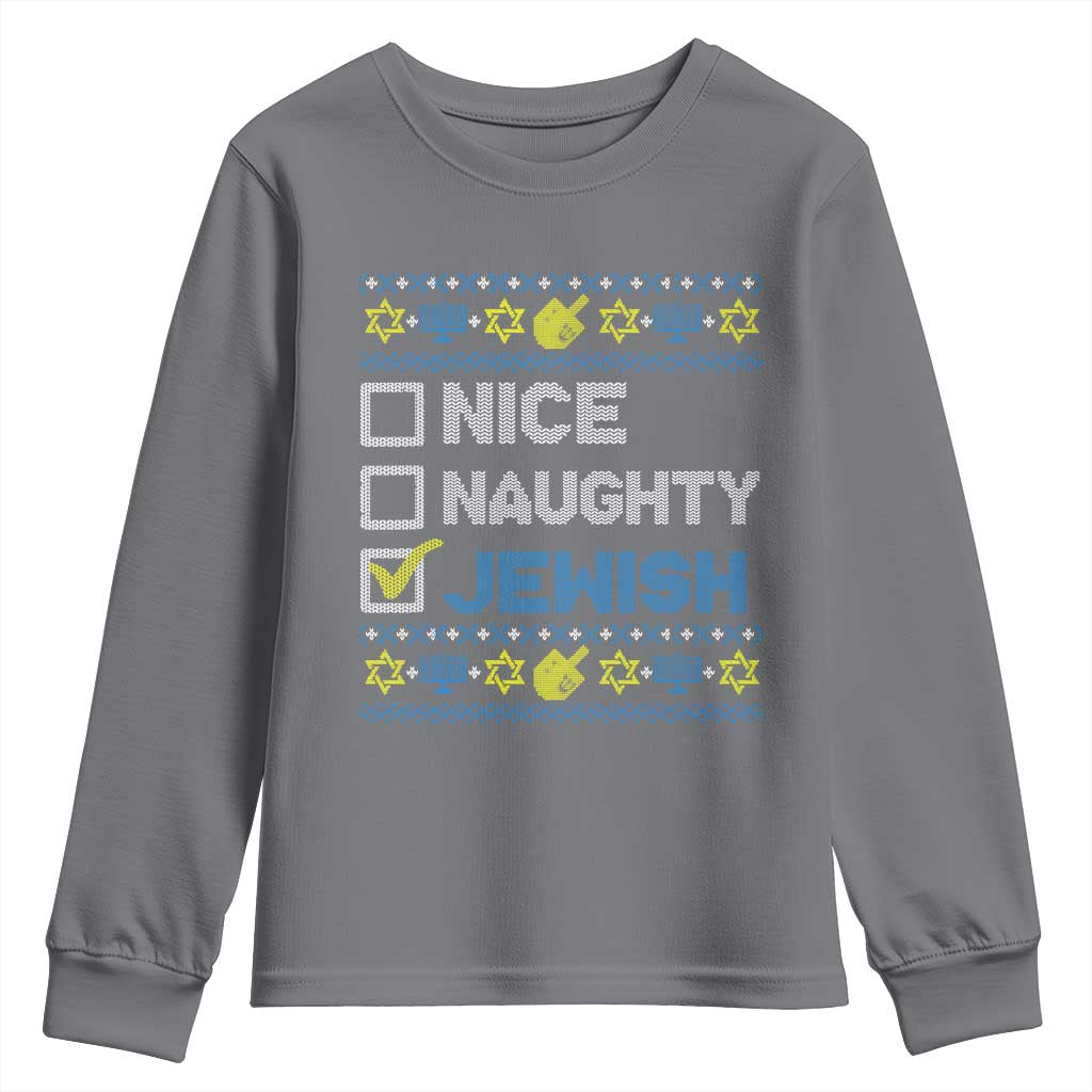 Nice Naughty Jewish Ugly Hanukkah Youth Sweatshirt Chanukah Jew Gift - Wonder Print Shop