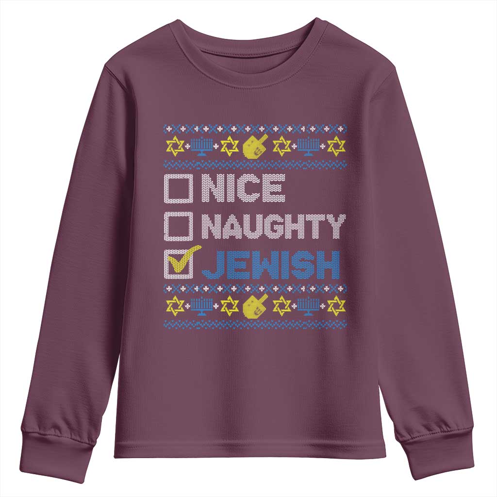 Nice Naughty Jewish Ugly Hanukkah Youth Sweatshirt Chanukah Jew Gift - Wonder Print Shop