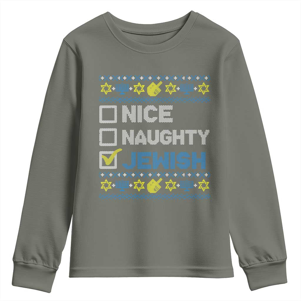 Nice Naughty Jewish Ugly Hanukkah Youth Sweatshirt Chanukah Jew Gift - Wonder Print Shop