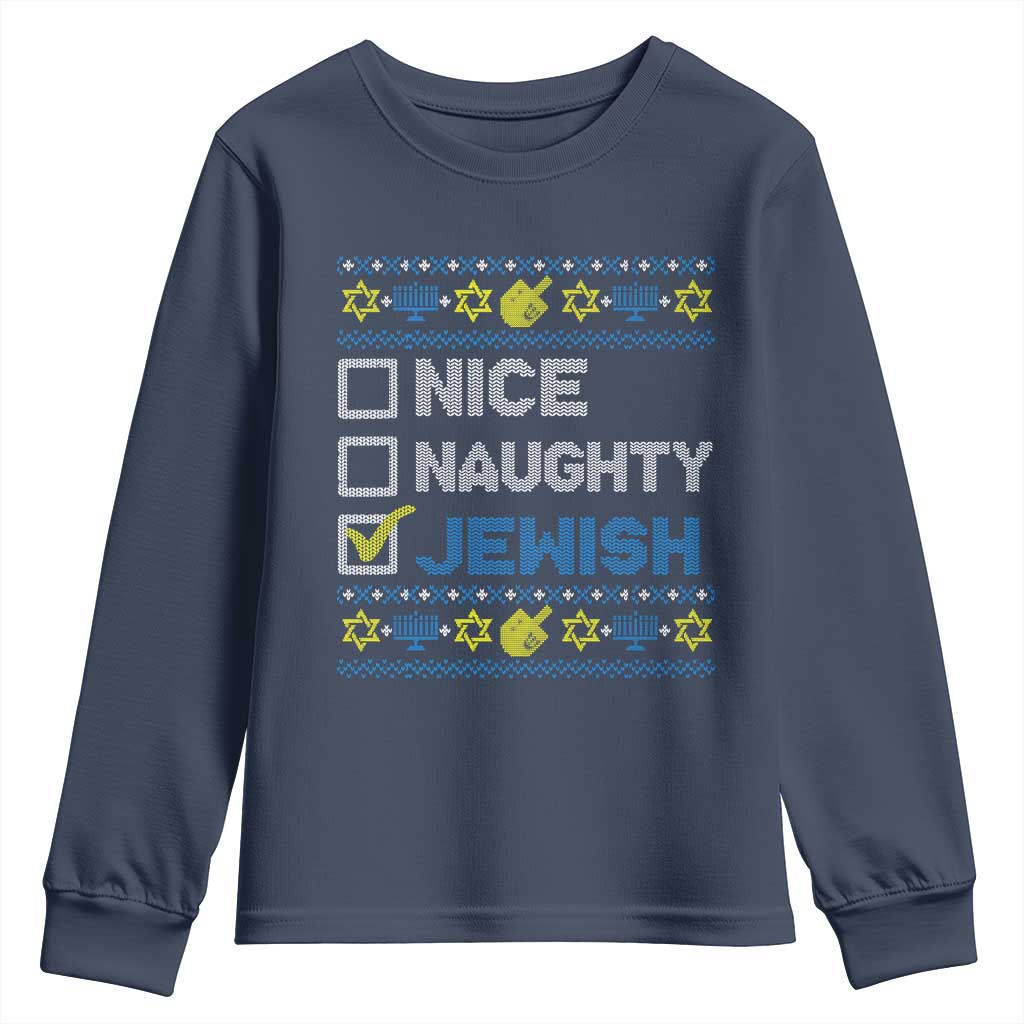 Nice Naughty Jewish Ugly Hanukkah Youth Sweatshirt Chanukah Jew Gift - Wonder Print Shop