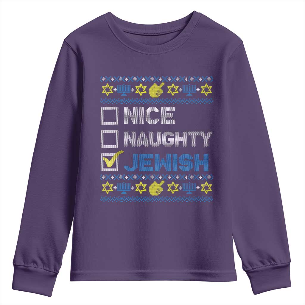 Nice Naughty Jewish Ugly Hanukkah Youth Sweatshirt Chanukah Jew Gift - Wonder Print Shop