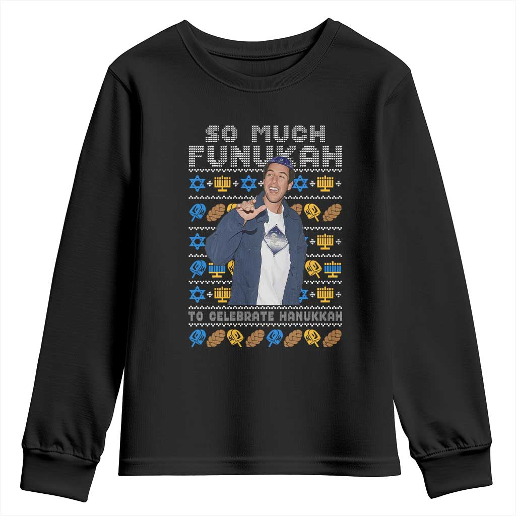 Funny Ugly Hanukkah Youth Sweatshirt Sandler So Much Funukah To Celebrate Hanukkah - Wonder Print Shop