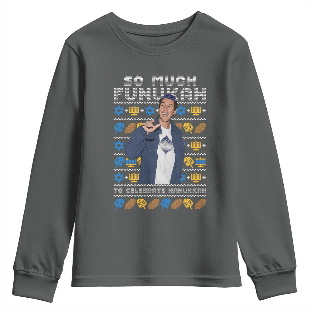 Funny Ugly Hanukkah Youth Sweatshirt Sandler So Much Funukah To Celebrate Hanukkah - Wonder Print Shop